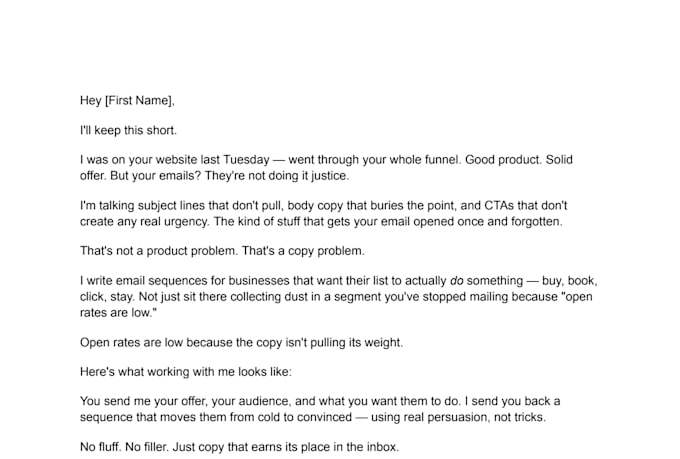write a email copy that sells